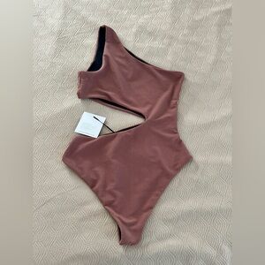 Free People Brown One-Shoulder Swim One Piece